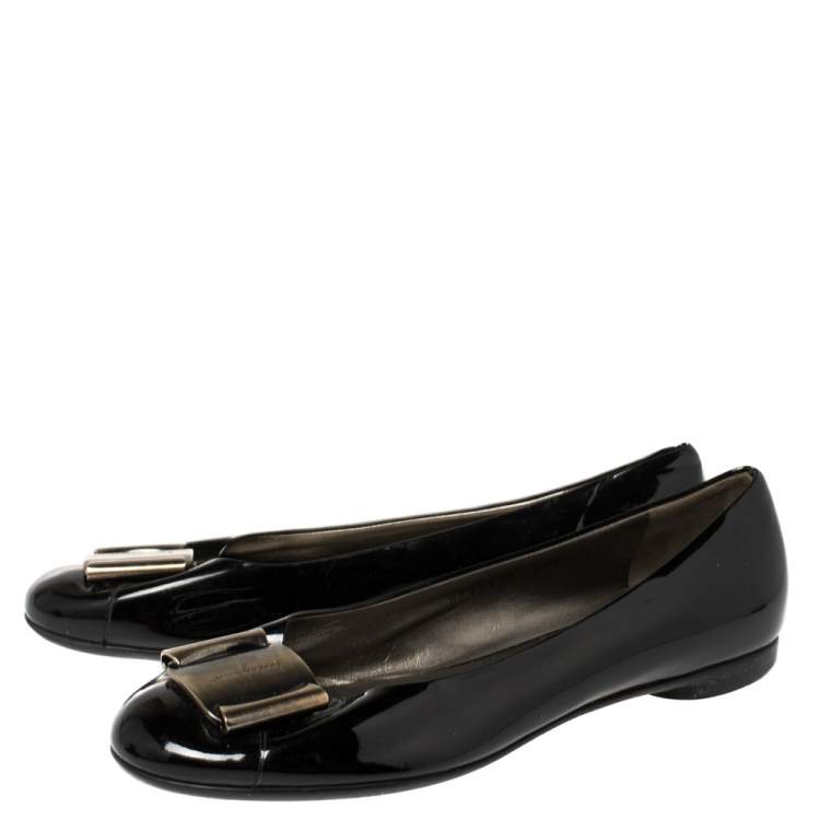 Pre Owned Salvatore Ferragamo Black Patent Leather Degrade Ballet Flats Size 38.5