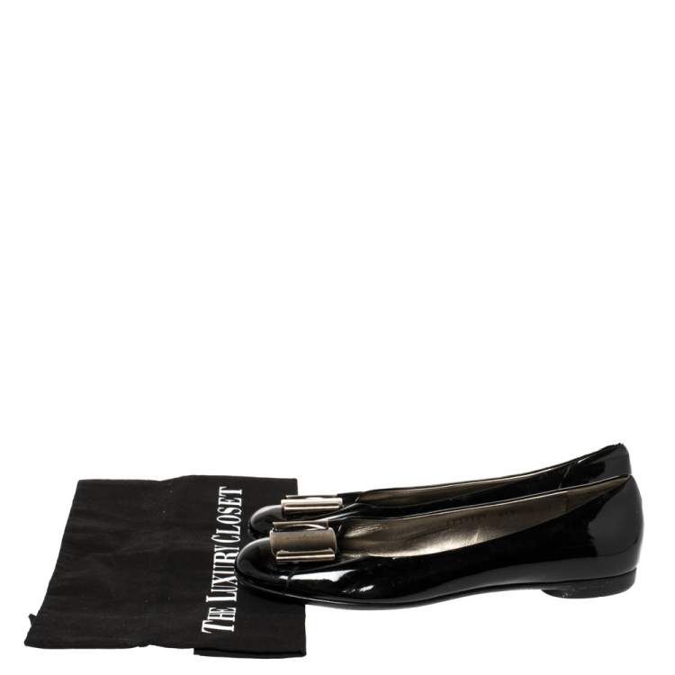 Pre Owned Salvatore Ferragamo Black Patent Leather Degrade Ballet Flats Size 38.5