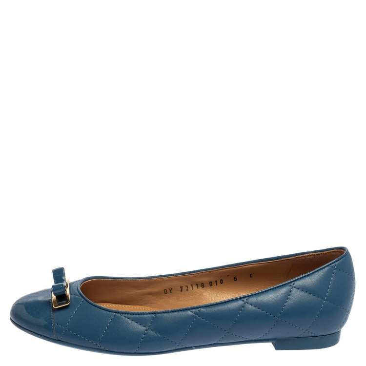 Pre Owned Salvatore Ferragamo Blue Quilted Leather Ballet Flats Size 36.5