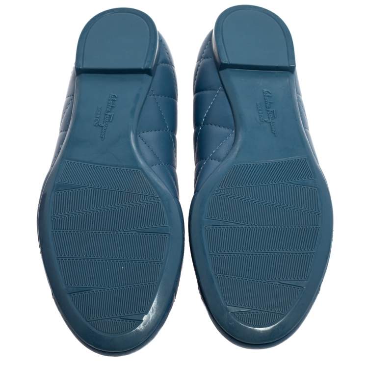 Pre Owned Salvatore Ferragamo Blue Quilted Leather Ballet Flats Size 36.5