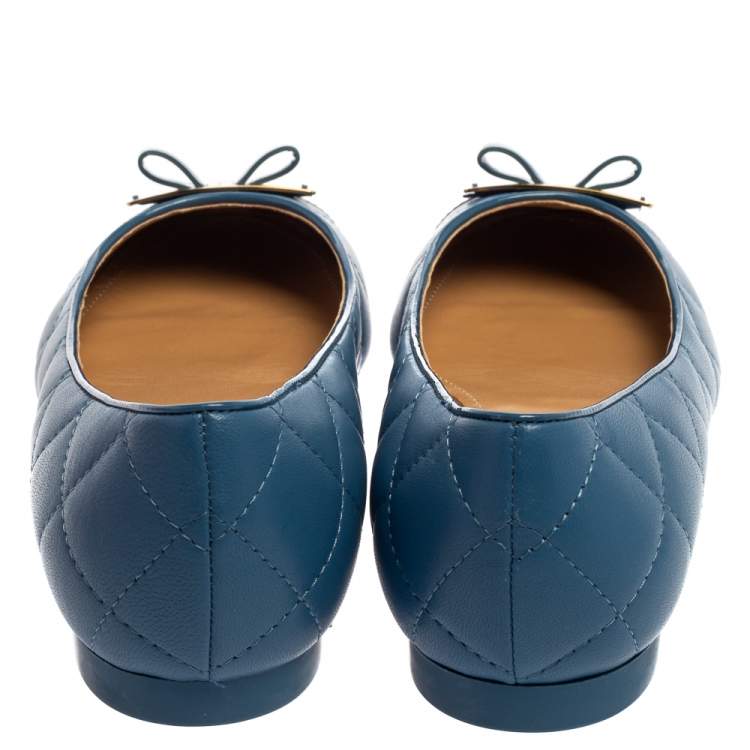 Pre Owned Salvatore Ferragamo Blue Quilted Leather Ballet Flats Size 36.5