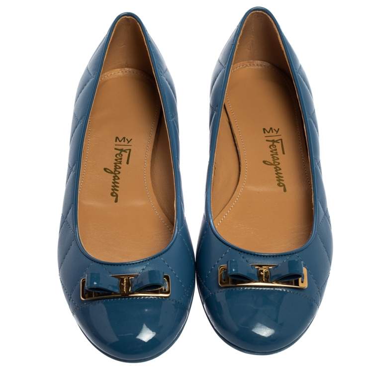 Pre Owned Salvatore Ferragamo Blue Quilted Leather Ballet Flats Size 36.5