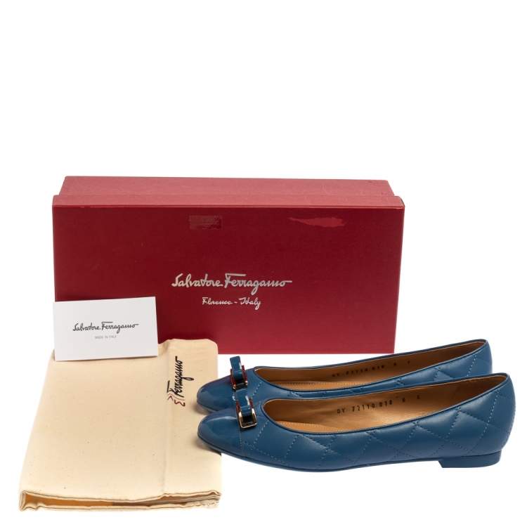 Pre Owned Salvatore Ferragamo Blue Quilted Leather Ballet Flats Size 36.5