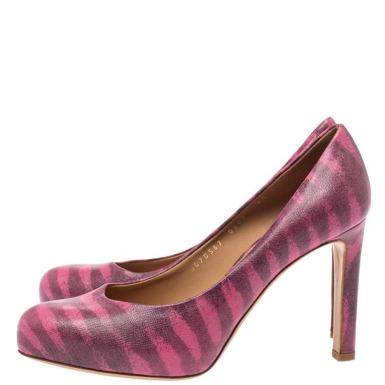 Pre Owned Salvatore Ferragamo Pink Animal Print Leather Pumps Size 37