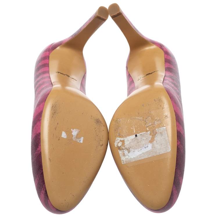 Pre Owned Salvatore Ferragamo Pink Animal Print Leather Pumps Size 37