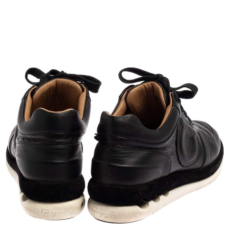 Pre Owned Salvatore Ferragamo Black Leather Low Top Sneakers Size 37.5