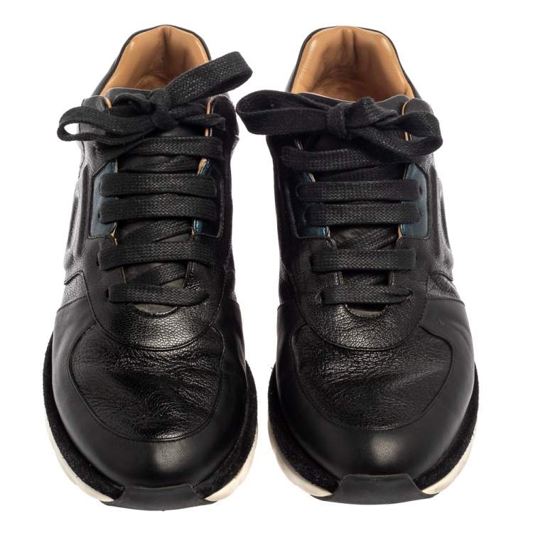 Pre Owned Salvatore Ferragamo Black Leather Low Top Sneakers Size 37.5