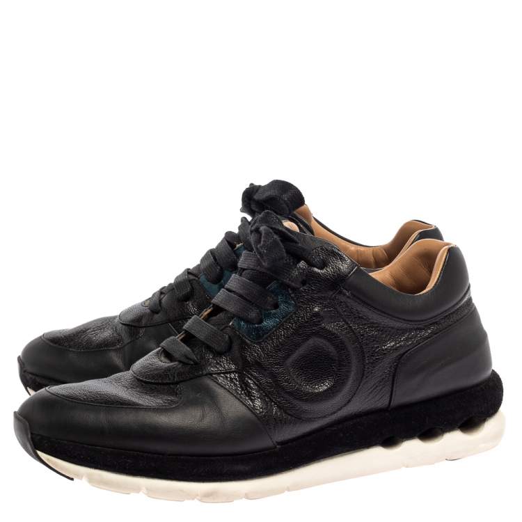Pre Owned Salvatore Ferragamo Black Leather Low Top Sneakers Size 37.5