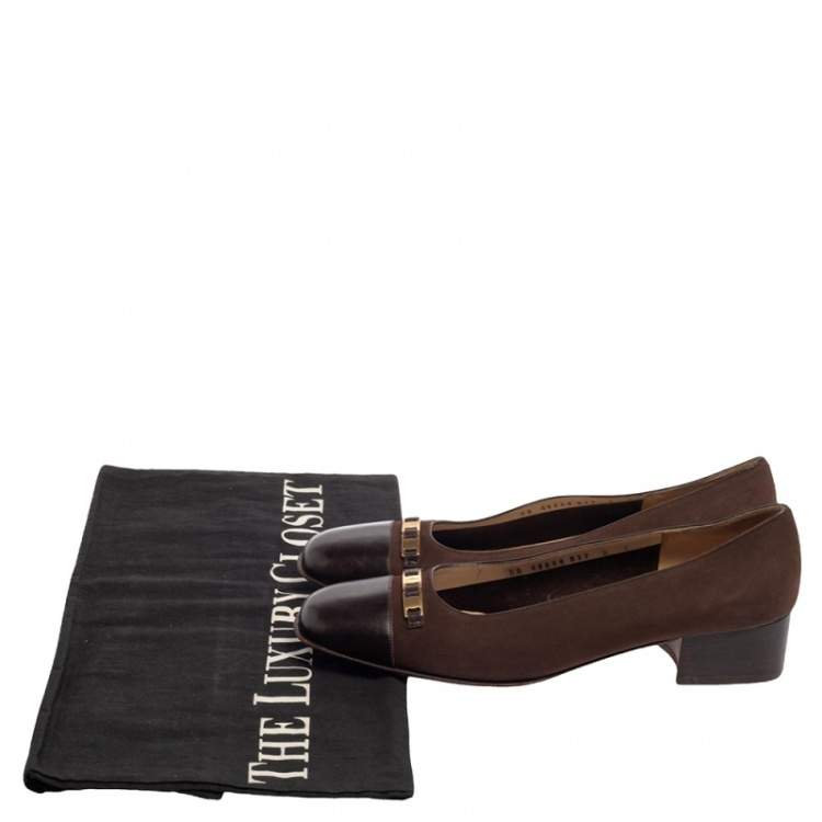 Pre Owned Salvatore Ferragamo Brown Nubuck And Leather Ballet Flats Size 39.5