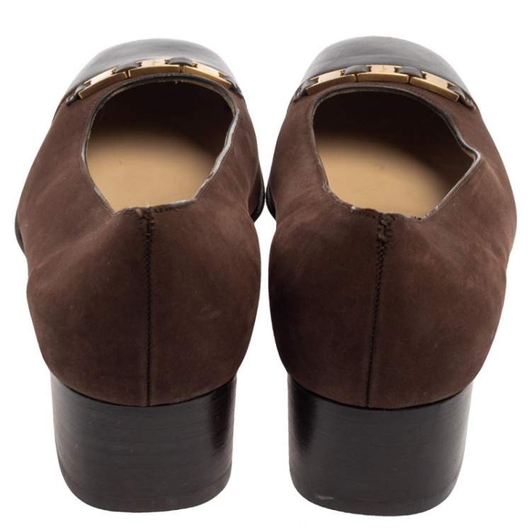 Pre Owned Salvatore Ferragamo Brown Nubuck And Leather Ballet Flats Size 39.5