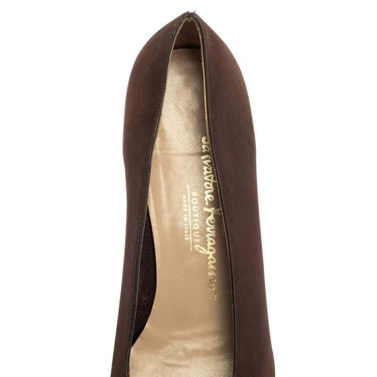 Pre Owned Salvatore Ferragamo Brown Nubuck And Leather Ballet Flats Size 39.5