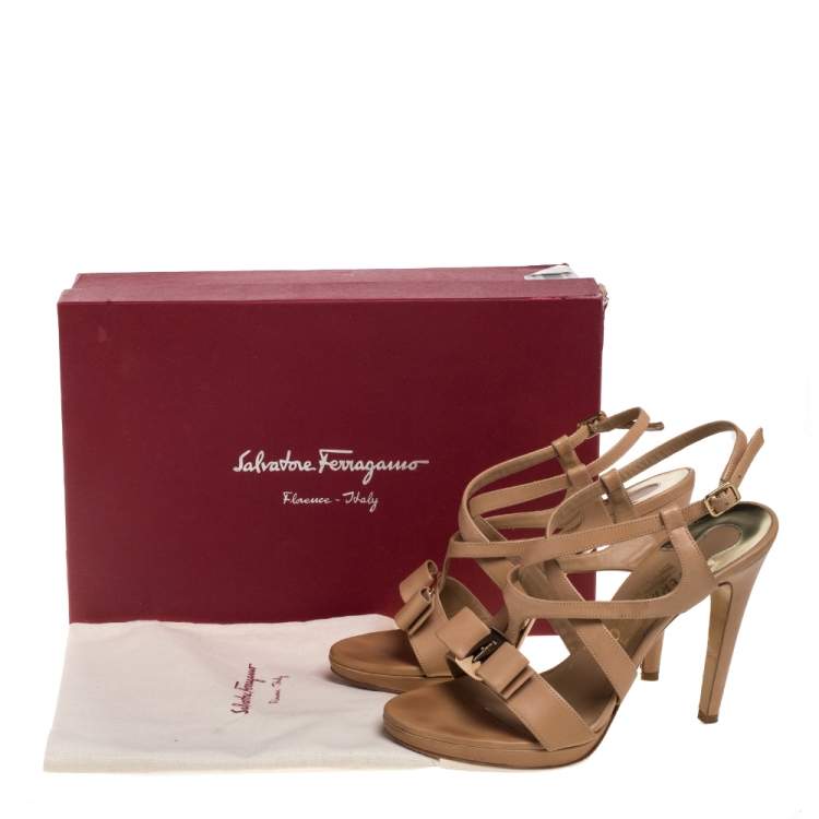Pre Owned Salvatore Ferragamo Beige Leather Brise Ankle Strap Sandals Size 38.5