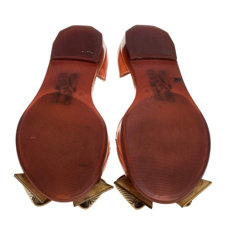 Pre Owned Salvatore Ferragamo Brown Barbados Bow Jelly Flats Size 38.5