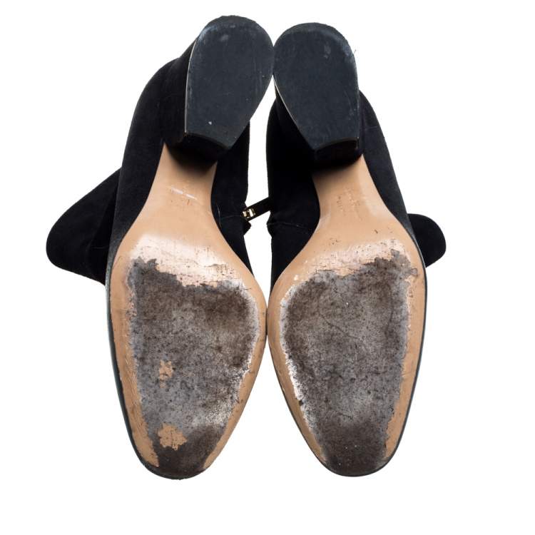 مملوكة مسبقًا Salvatore Ferragamo Black Suede And Leather Pisa Boots Size 39.5