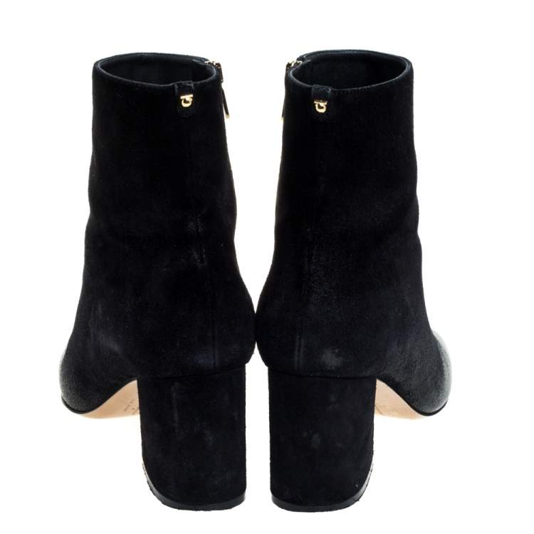 مملوكة مسبقًا Salvatore Ferragamo Black Suede And Leather Pisa Boots Size 39.5