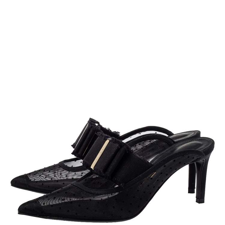 Pre Owned Salvatore Ferragamo Black Mesh And Canvas Zelda Mule Sandals Size 36