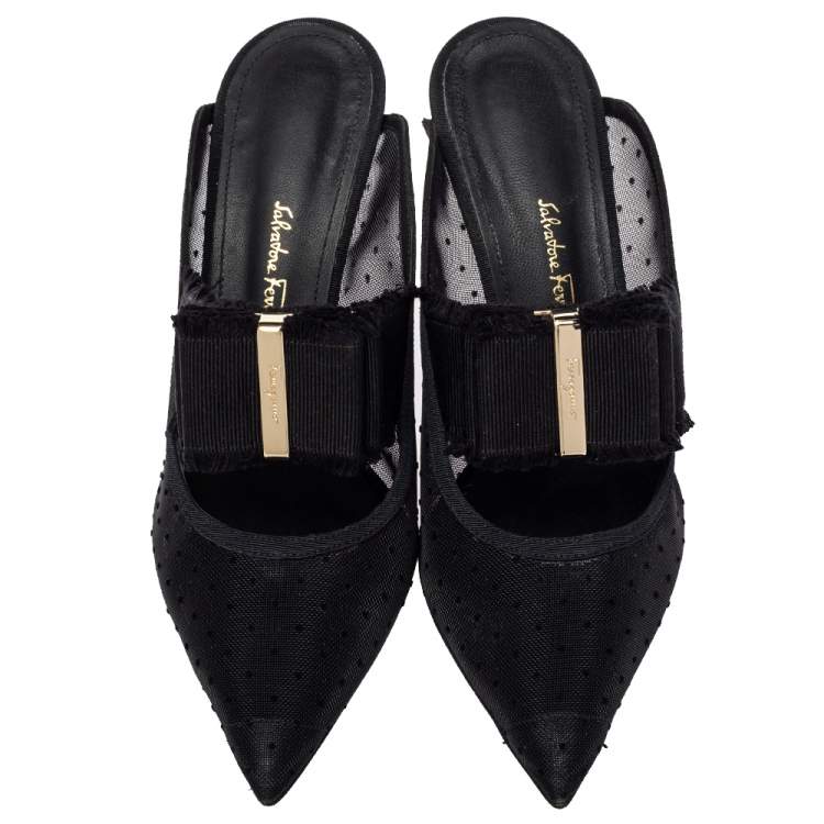 Pre Owned Salvatore Ferragamo Black Mesh And Canvas Zelda Mule Sandals Size 36