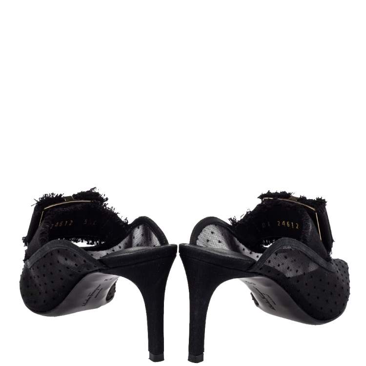 Pre Owned Salvatore Ferragamo Black Mesh And Canvas Zelda Mule Sandals Size 36