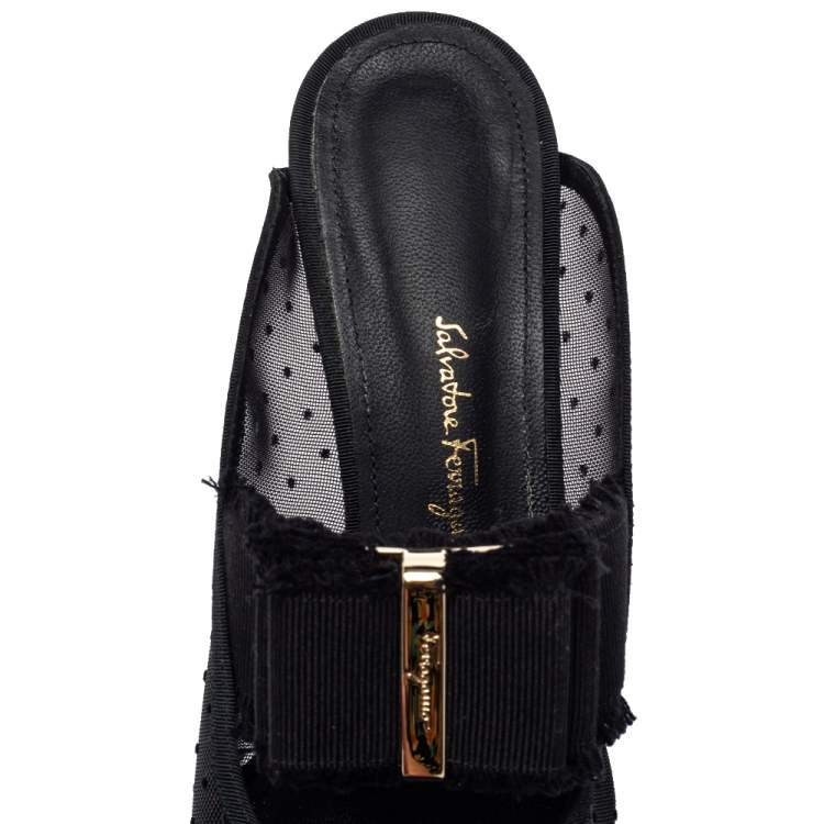 Pre Owned Salvatore Ferragamo Black Mesh And Canvas Zelda Mule Sandals Size 36