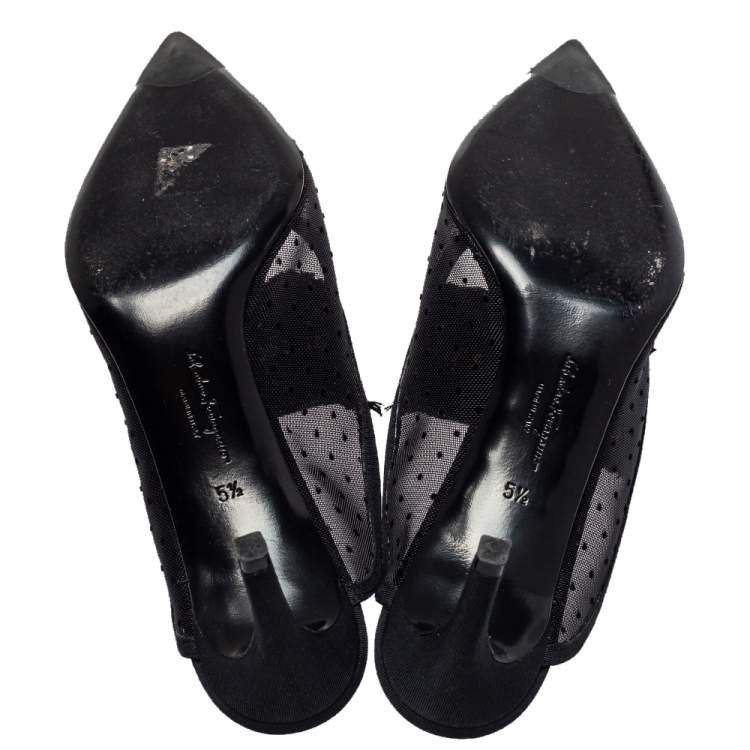 Pre Owned Salvatore Ferragamo Black Mesh And Canvas Zelda Mule Sandals Size 36