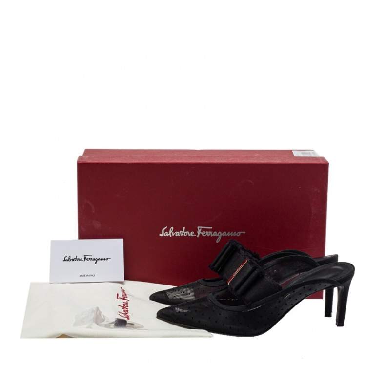 Pre Owned Salvatore Ferragamo Black Mesh And Canvas Zelda Mule Sandals Size 36