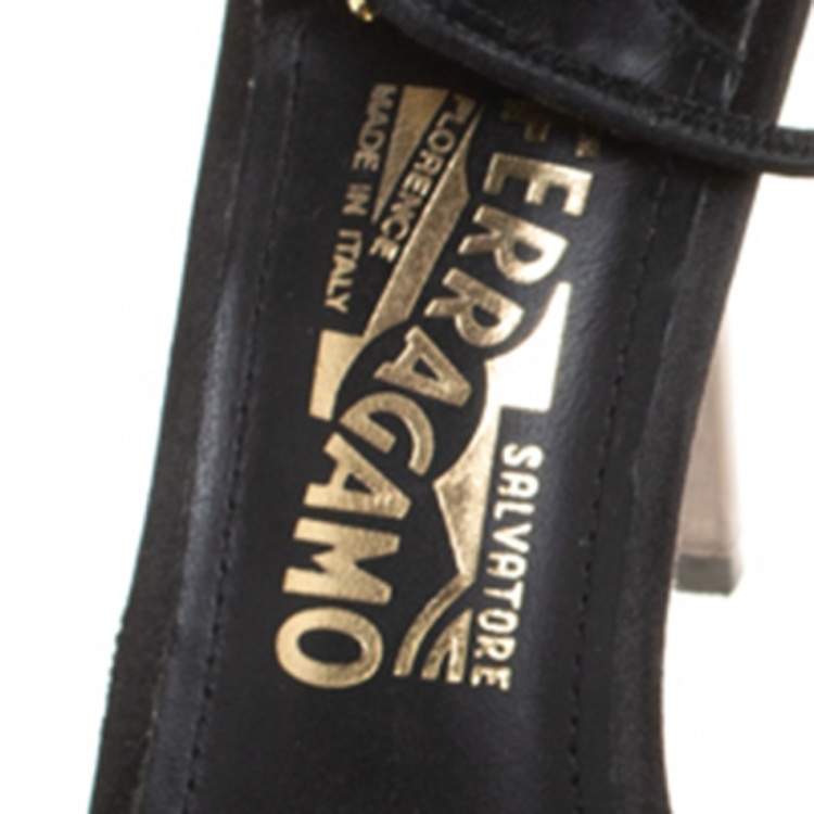 Pre Owned Salvatore Ferragamo Black Satin Embellished Heel Ankle Strap Sandals Size 40