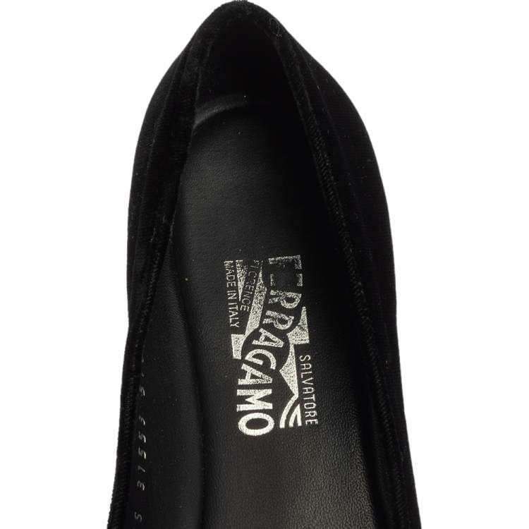 Pre Owned Salvatore Ferragamo Black Studded Velvet Scotty Roc Vara Bow Smoking Slippers Size 37