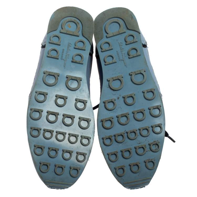 Pre Owned Salvatore Ferragamo Blue Perforated Leather Sneakers Size 36.5