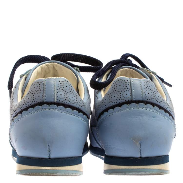 Pre Owned Salvatore Ferragamo Blue Perforated Leather Sneakers Size 36.5