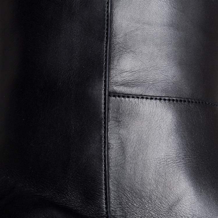 مملوكة مسبقًا Salvatore Ferragamo Black Leather Square Toe Mid Calf Boots Size 40