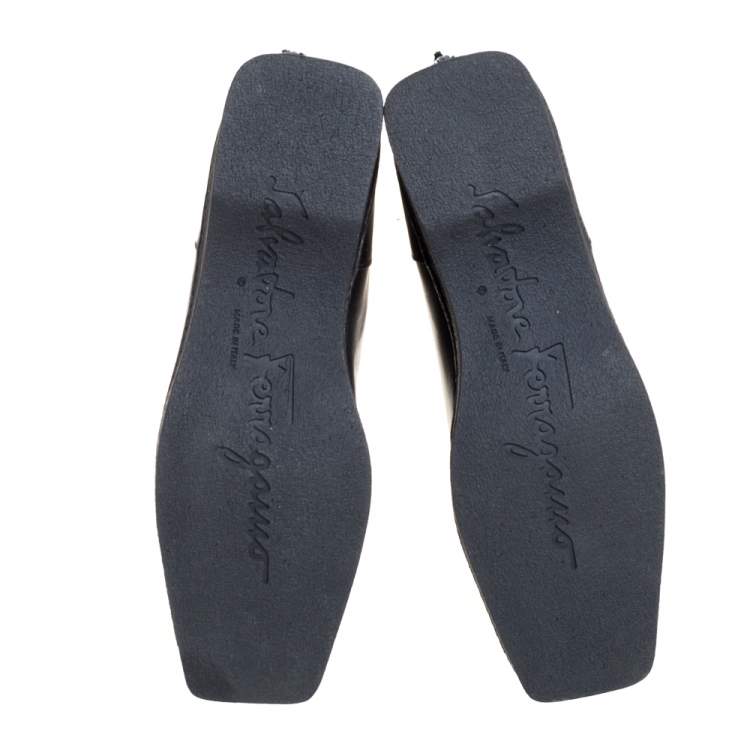 مملوكة مسبقًا Salvatore Ferragamo Black Leather Square Toe Mid Calf Boots Size 40