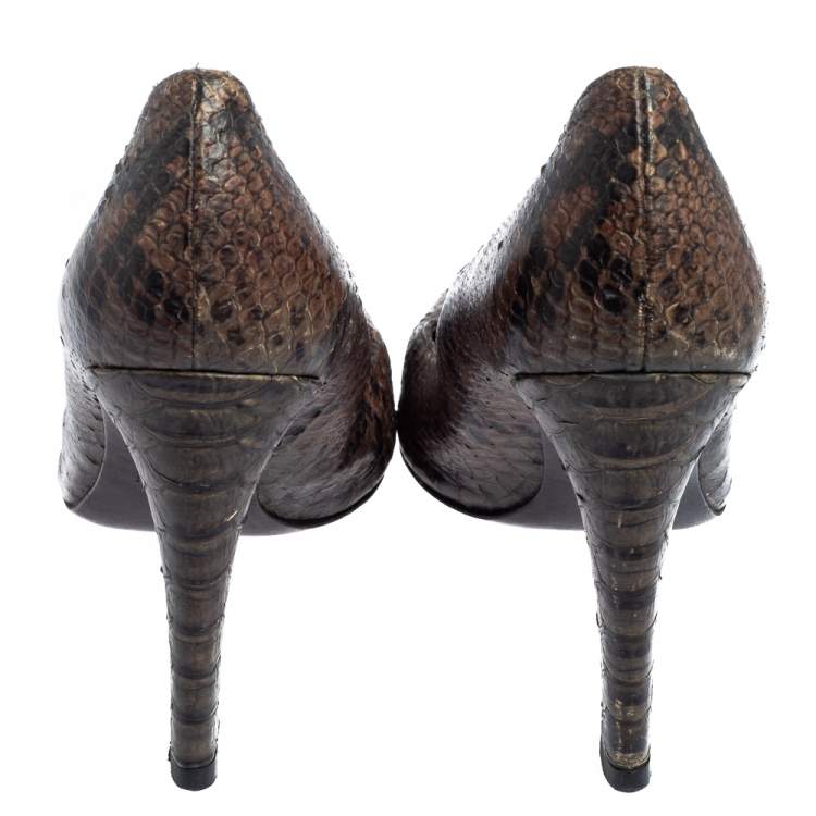 Pre Owned Salvatore Ferragamo Brown Python Embossed Leather Pumps Size 39