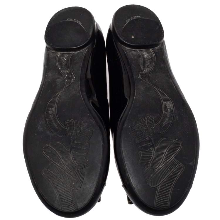 Pre Owned Salvatore Ferragamo Black Patent Leather Metal Buckle Ballet Flats Size 36.5