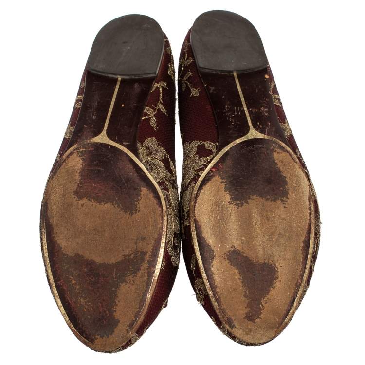 Pre Owned Salvatore Ferragamo Burgundy Lace Varina Ballet Flats Size 40.5