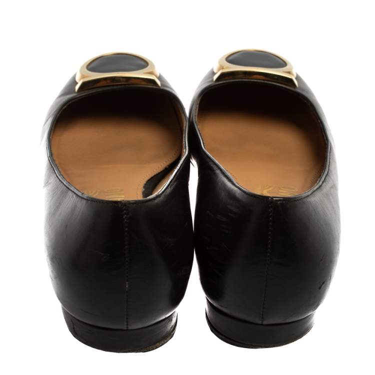 Pre Owned Salvatore Ferragamo Black Leather Ena Gancini Flats Size 36.5