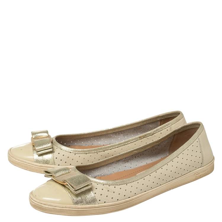 Pre Owned Salvatore Ferragamo Cream Leather Rufina Ballet Flats Size 38