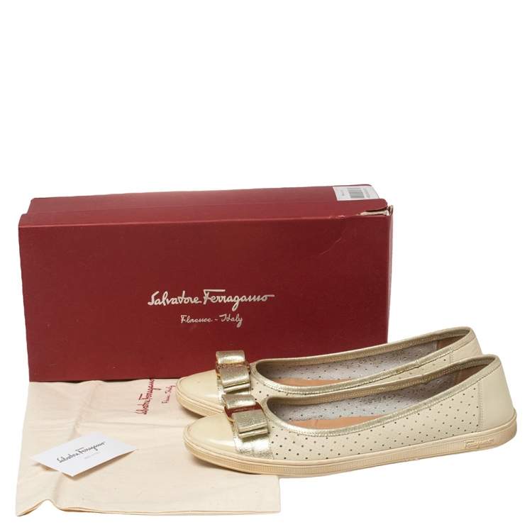 Pre Owned Salvatore Ferragamo Cream Leather Rufina Ballet Flats Size 38