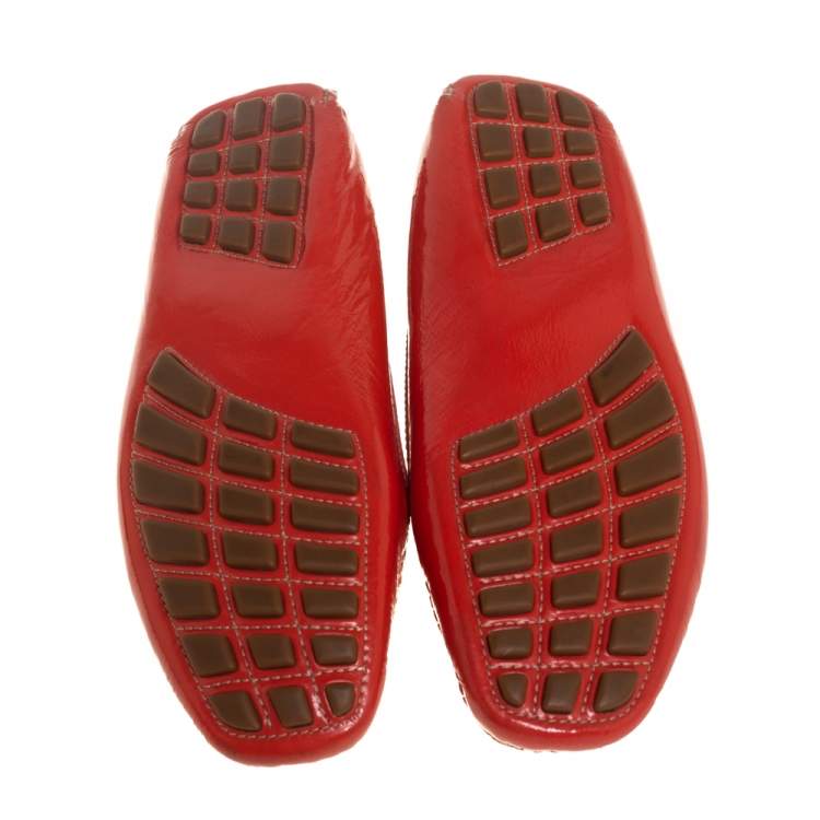Pre Owned Salvatore Ferragamo Orange Patent Leather Slip On Loafers Size 38.5