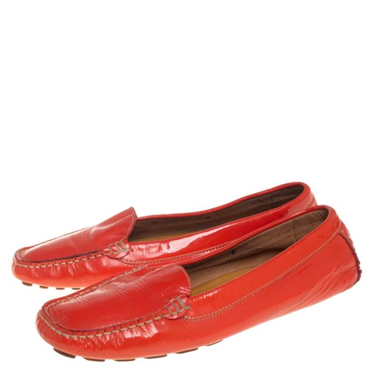 Pre Owned Salvatore Ferragamo Orange Patent Leather Slip On Loafers Size 38.5