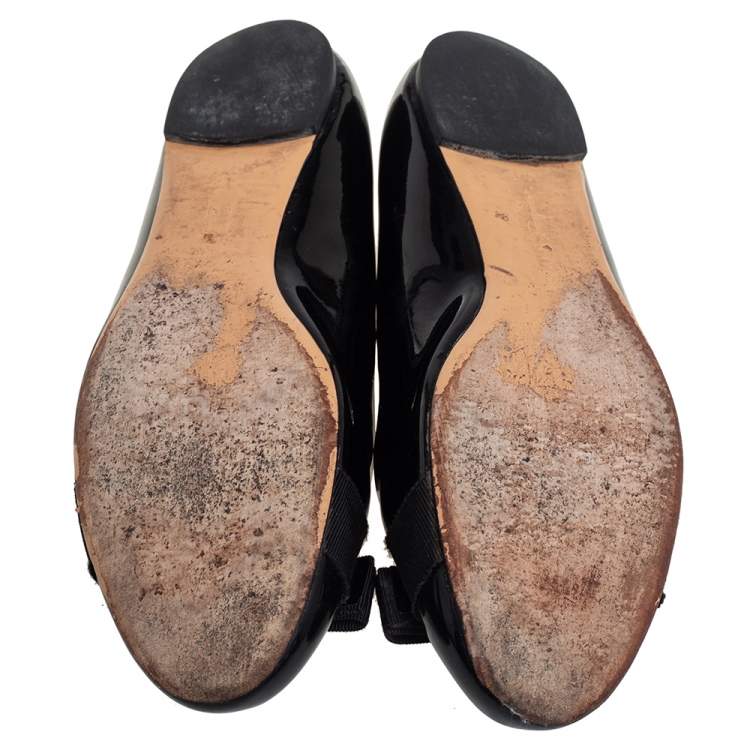 Pre Owned Salvatore Ferragamo Black Patent Leather Vara Bow Ballet Flats Size 39.5