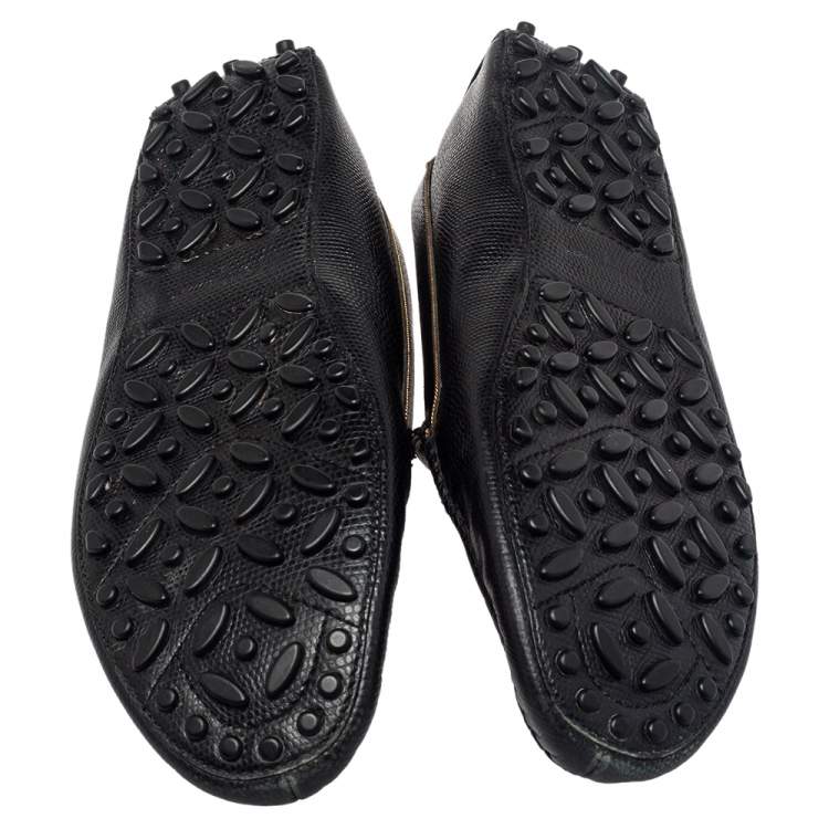 Pre Owned Salvatore Ferragamo Black Lizard Embossed Leather Slip On Loafers Size 40.5