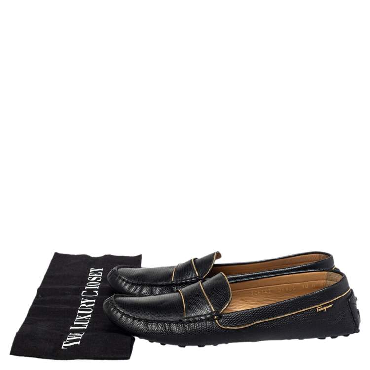 Pre Owned Salvatore Ferragamo Black Lizard Embossed Leather Slip On Loafers Size 40.5