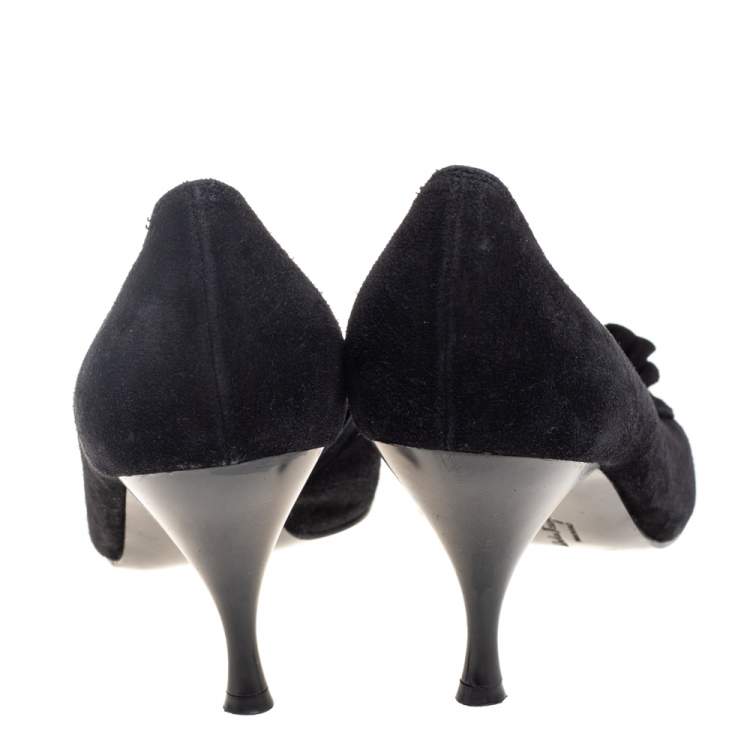 Pre Owned Salvatore Ferragamo Black Suede D'Orsay Pumps Size 38.5