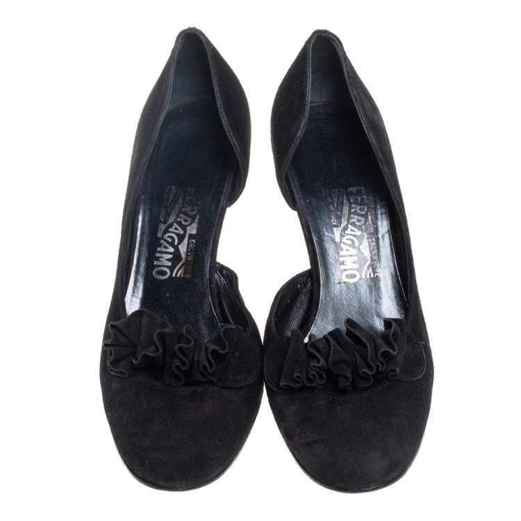Pre Owned Salvatore Ferragamo Black Suede D'Orsay Pumps Size 38.5