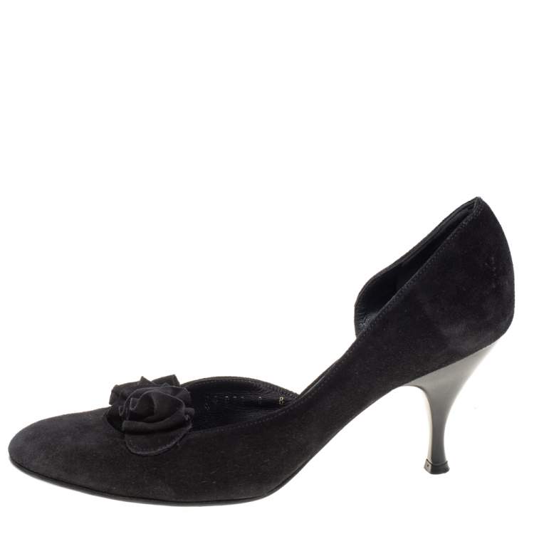 Pre Owned Salvatore Ferragamo Black Suede D'Orsay Pumps Size 38.5