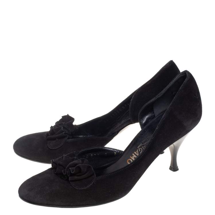 Pre Owned Salvatore Ferragamo Black Suede D'Orsay Pumps Size 38.5