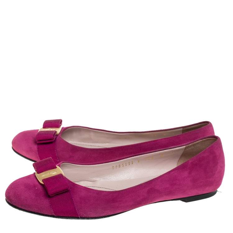 Pre Owned Salvatore Ferragamo Purple Suede Vara Bow Ballet Flats Size 38.5