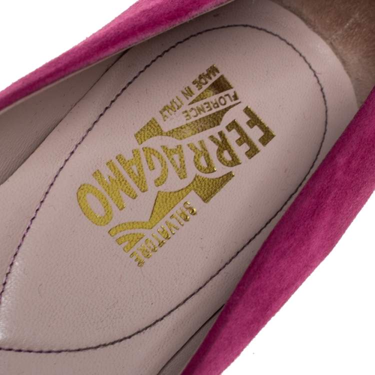 Pre Owned Salvatore Ferragamo Purple Suede Vara Bow Ballet Flats Size 38.5