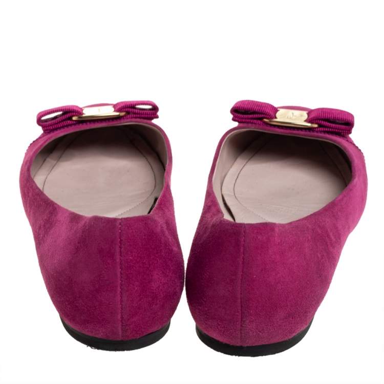 Pre Owned Salvatore Ferragamo Purple Suede Vara Bow Ballet Flats Size 38.5
