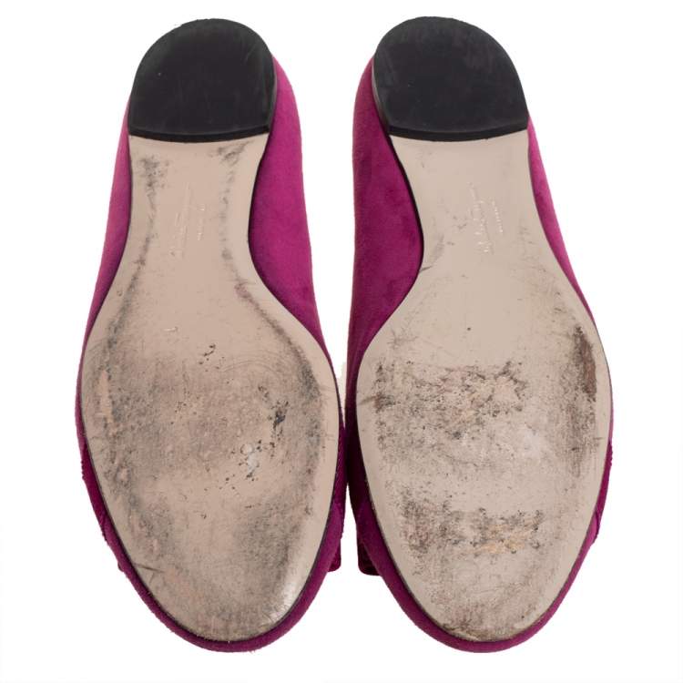 Pre Owned Salvatore Ferragamo Purple Suede Vara Bow Ballet Flats Size 38.5